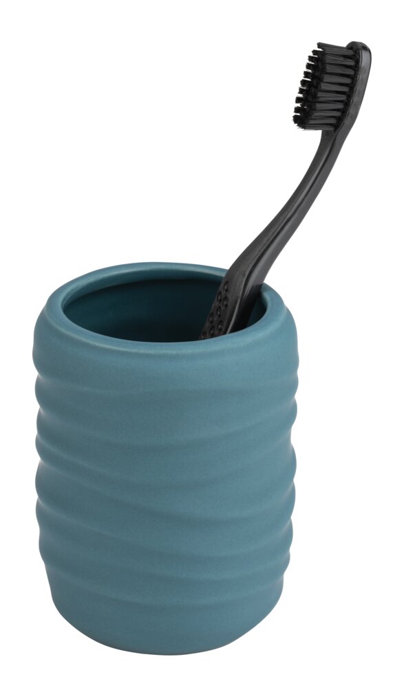 Gobelet pour dentifrice Mod. Illana, pétrole, céramique, 8x10,5 cm  soft-touch, design antidérapant