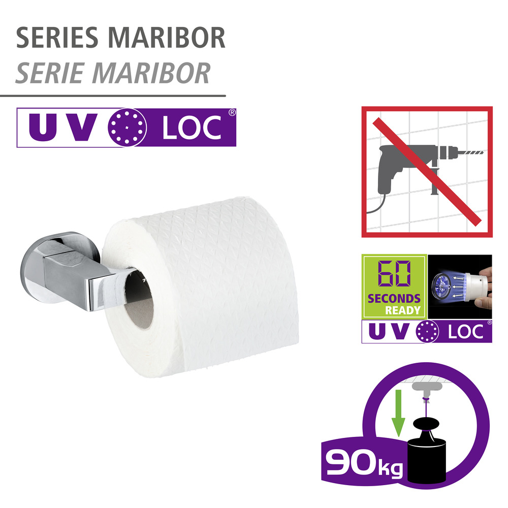 UV-Loc® Toilettenpapierhalter Mod. Maribor  Befestigen ohne Bohren mit innovativem Klebesystem