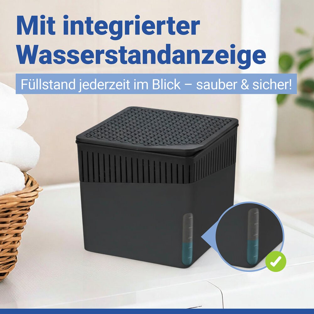Luchtontvochtiger Mod. Cube Zwart 1000 g, 4 navullingen