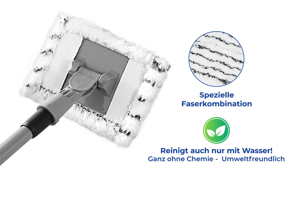 Teleskop Bad- und Fliesenwischer Profi, inkl. 2 Bezüge  reinigt Bad und Fliesen ohne Einsatz von Chemie