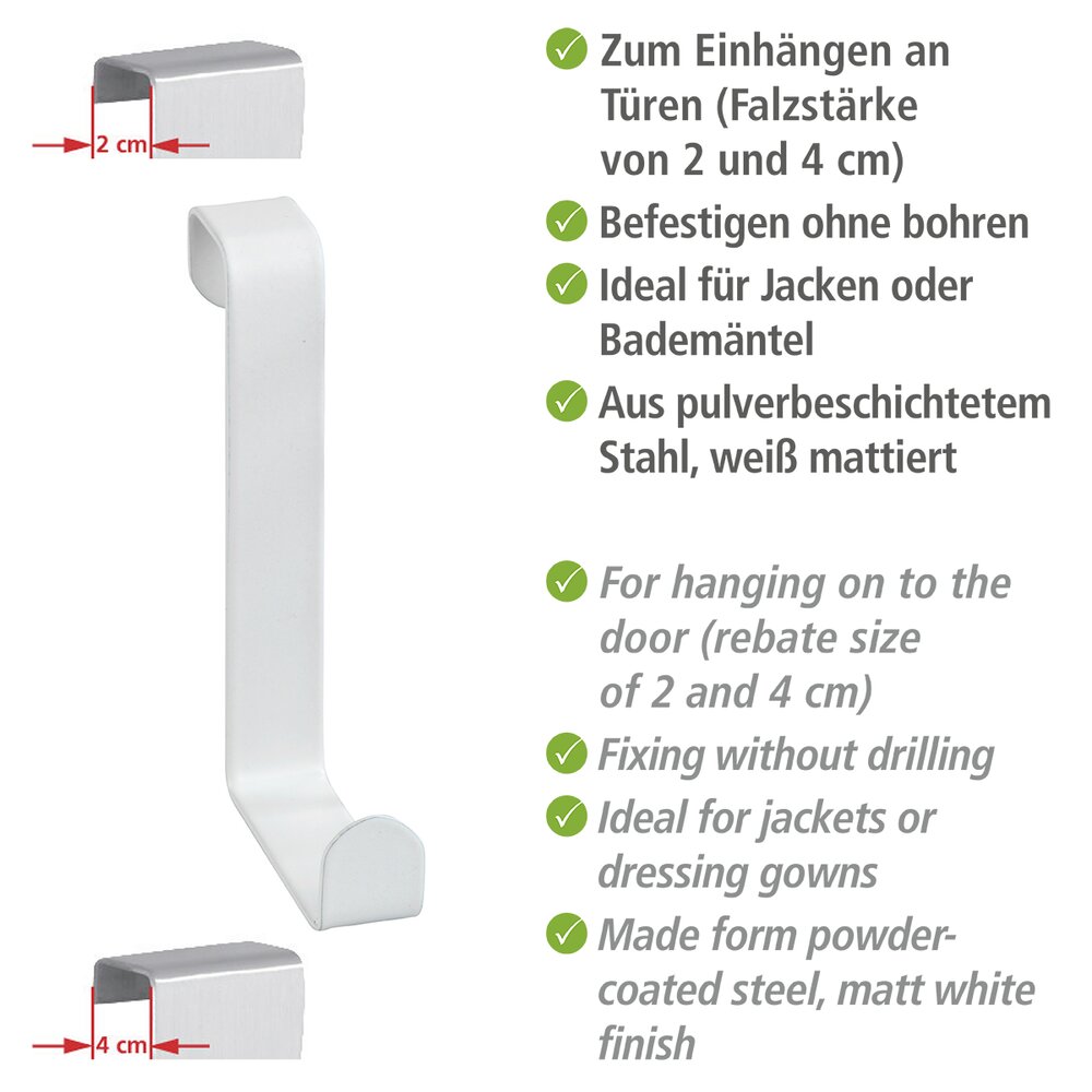 Türgarderobenhaken  4er Set, Weiß matt