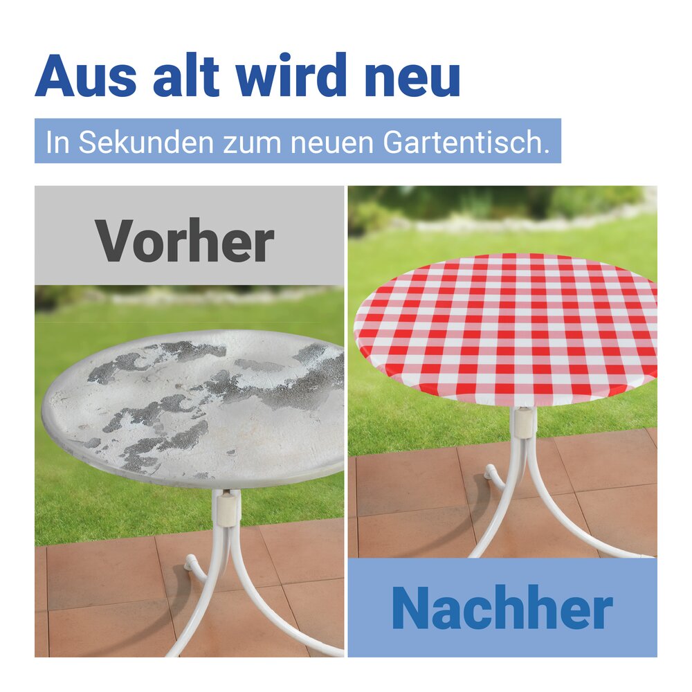 Spann-Tischdecke Mod. Karo, Rot, Ø 70 - 86 cm  für Garten und Outdoor-Bereich