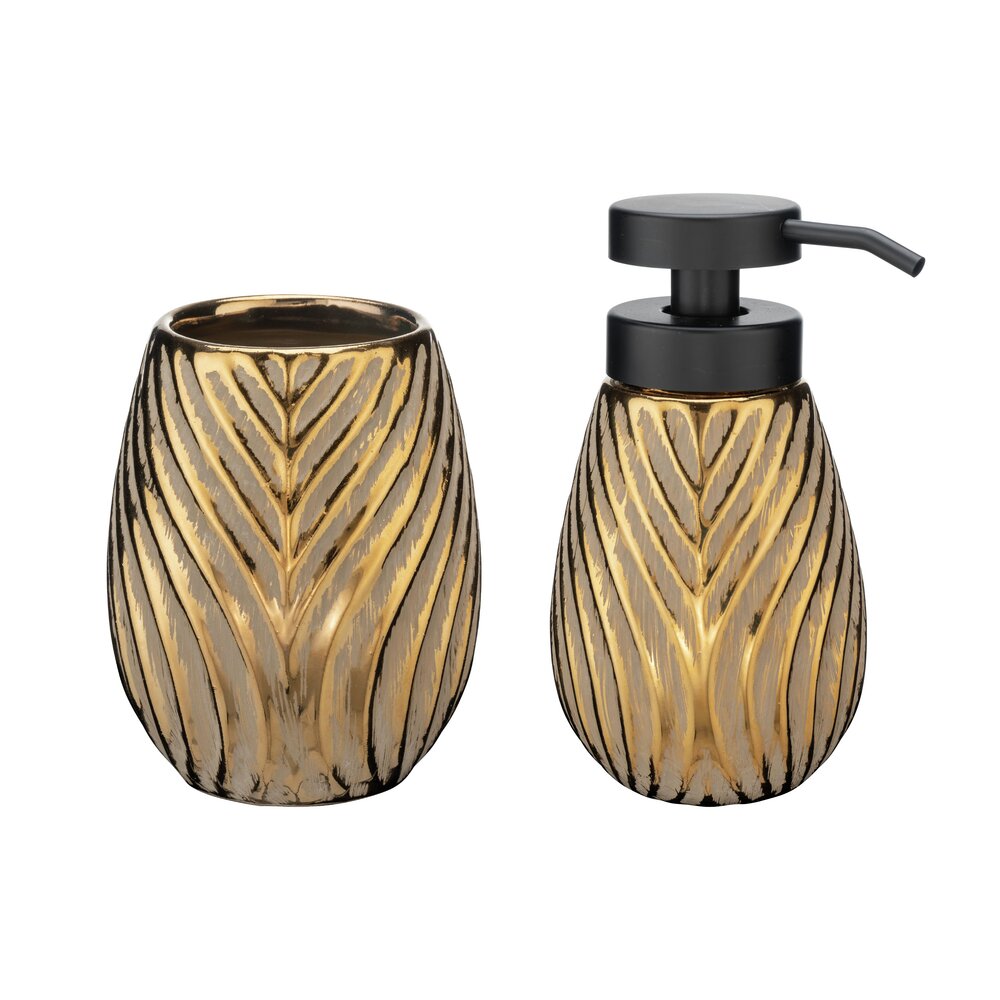 Bad-Accessoire Set Mod. Idro Gold, 2-tlg.  Seifenspender und Zahnputzbecher