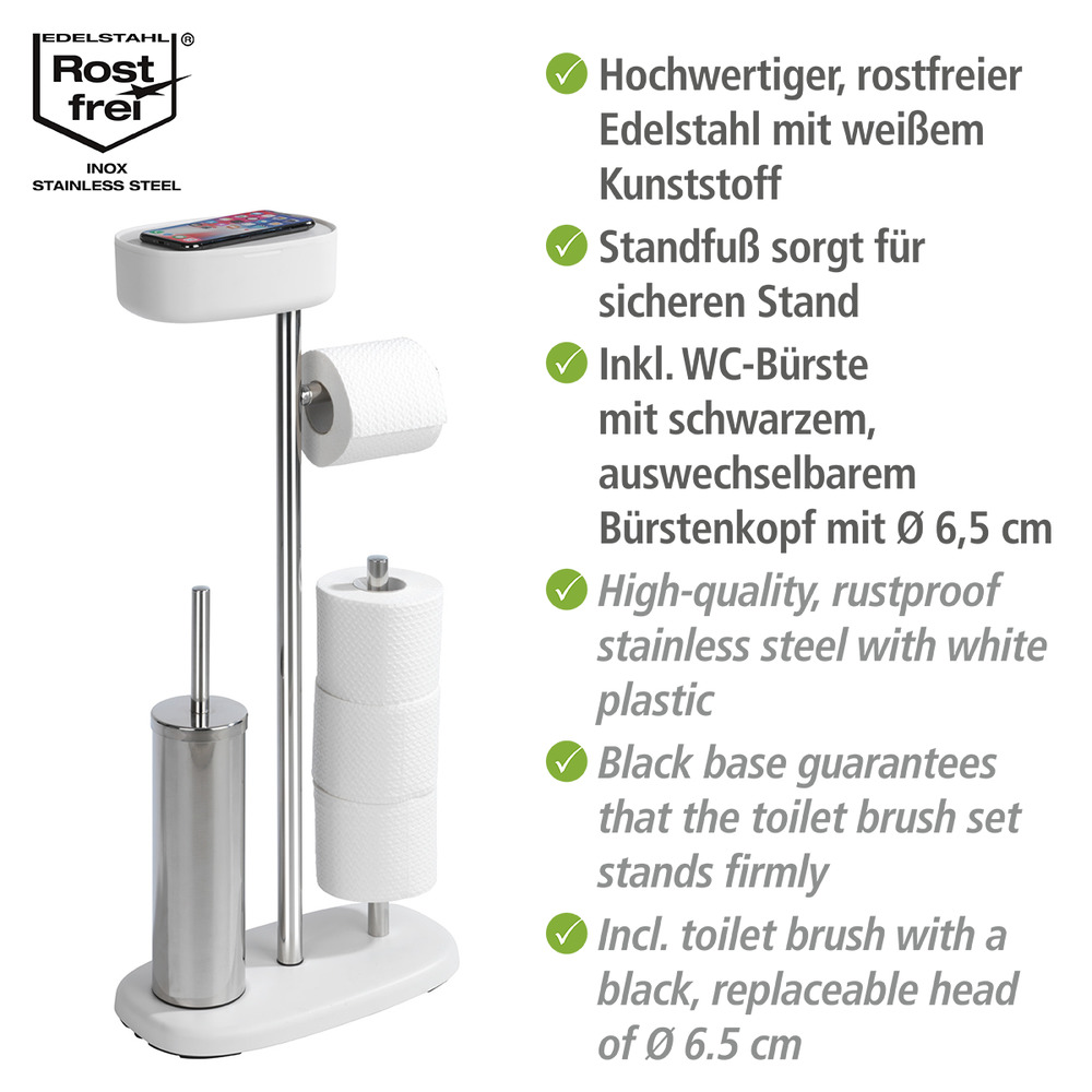 Stand WC-Garnitur mit Box Mod. Rivazza Weiß  integrierter Toilettenpapierhalter, Ersatzrollenhalter und WC-Bürstenhalter mit Ablagebox