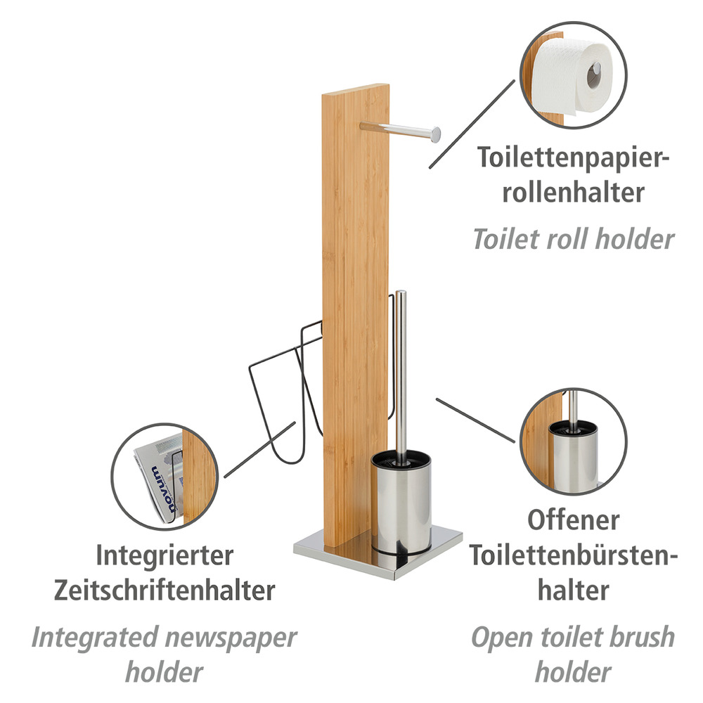 Stand WC-Garnitur und Zeitungshalter Portofino Bambus  aus Bambus und rostfreiem Edelstahl