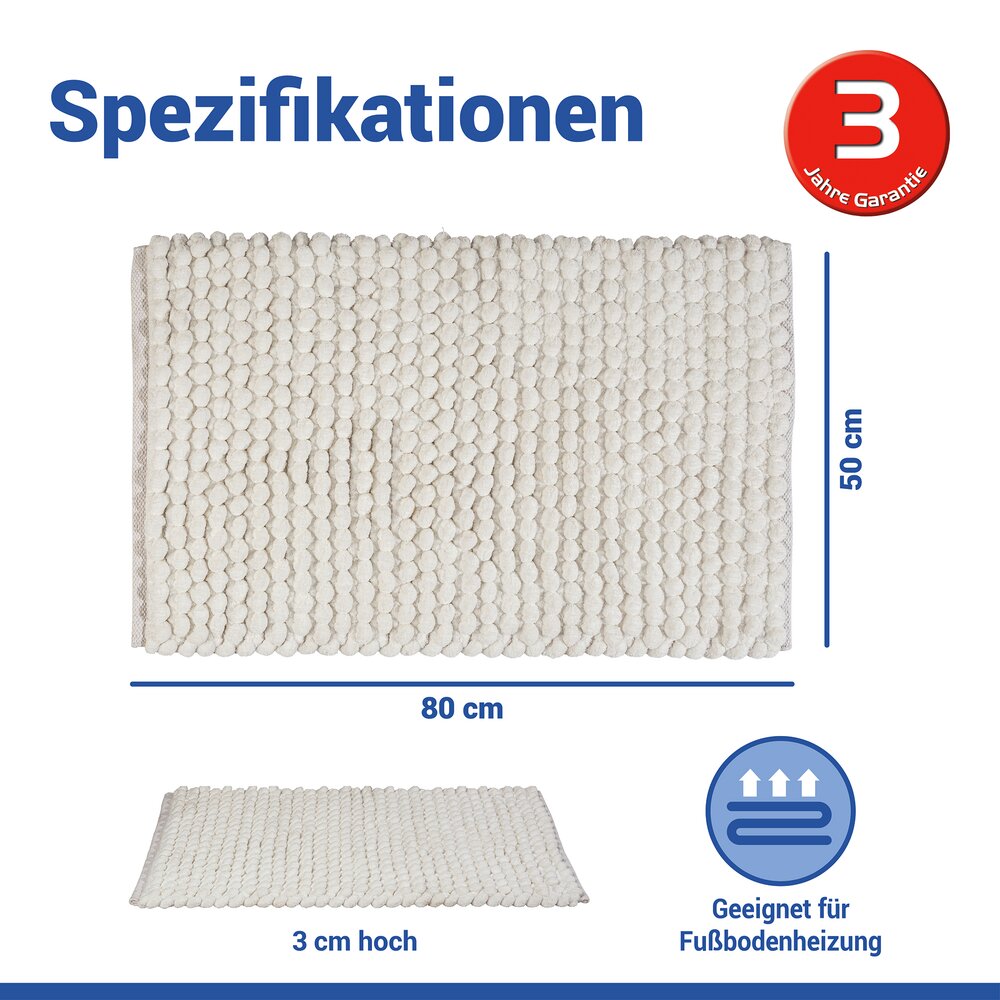 Badteppich Mod. Solivo Weiß, 50 x 80 cm  rutschfest und waschbar bis 30 °C