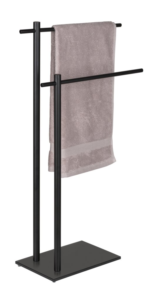 Handtuchständer Mod. Resera, schwarz, Stahl, 42x82x20 cm  mit Sicherheitsglas-Bodenplatte