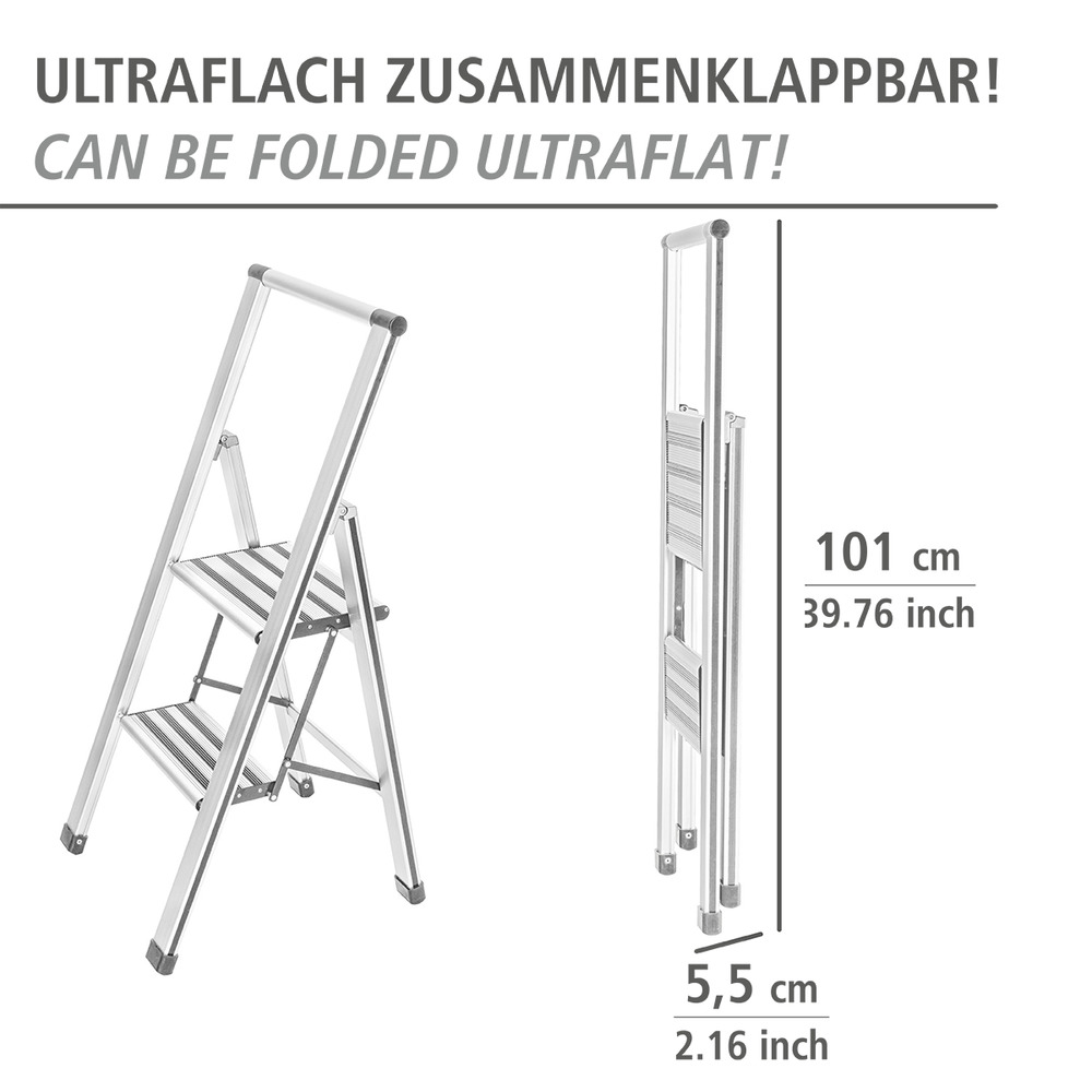 Alu-Design Klapptrittleiter 2-stufig Weiß  Haushaltsleiter