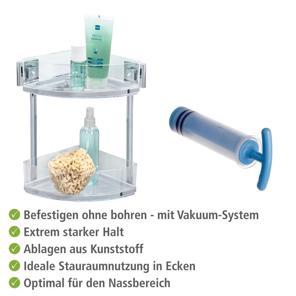 Vacuum-Loc® Edelstahl Eckregal 2 Etagen Mod. Quadro  Befestigen ohne bohren