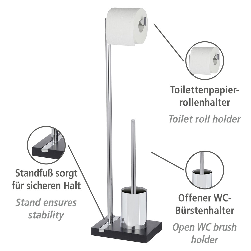 Stand WC-Garnitur Mod. Noble Black  mit Chrom-Applikation