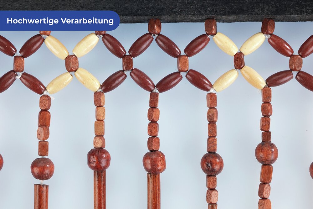 Rideau bambou 90x200 cm, multicolore, perles bois, pliable, artisanal  protection insectes et regards indiscrets