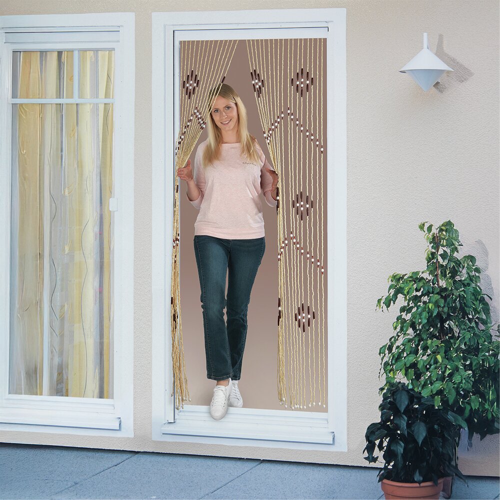 Rideau Perles de bois, multicolore, bois/bambou, 90x200 cm  avec 31 brins de perles