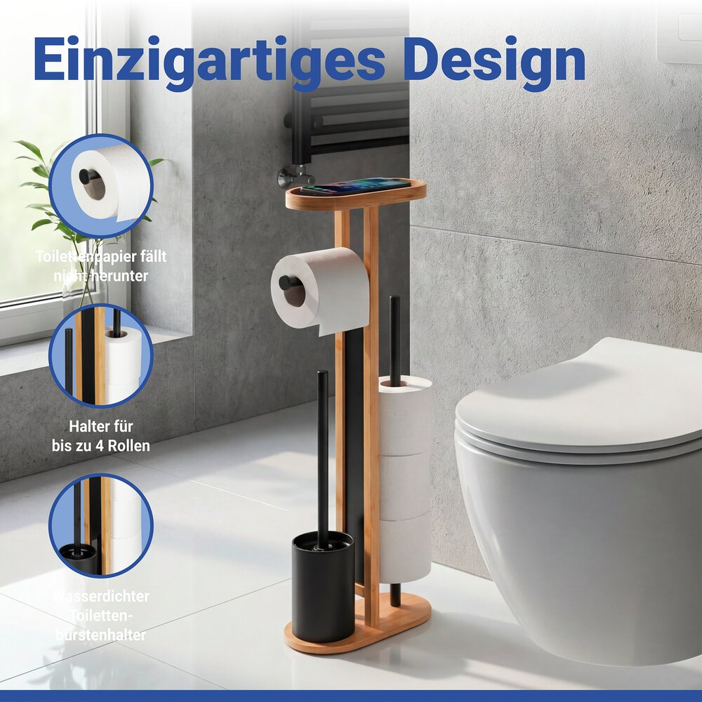 Combiné WC Mod. Orea Bambou  avec tablette et porte-rouleaux de rechange