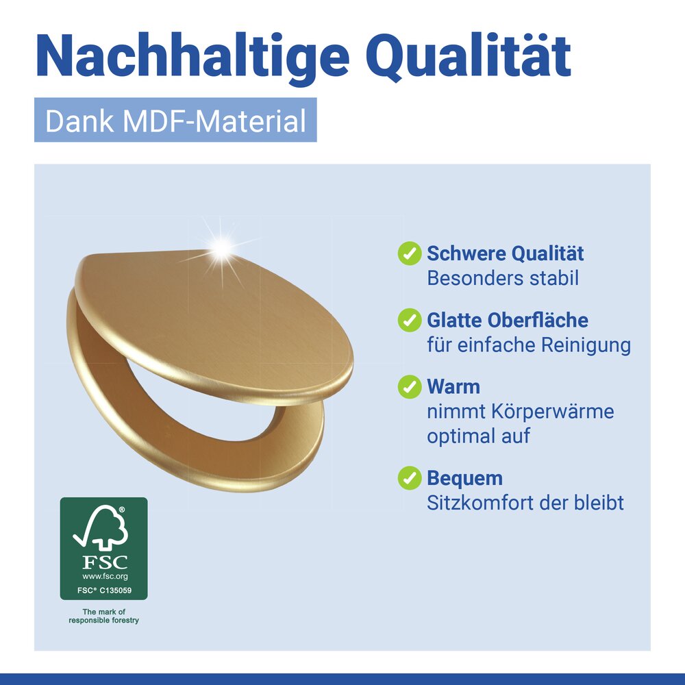 WC Sitz Mod. Aldeno Gold matt  Toilettendeckel aus foliertem MDF