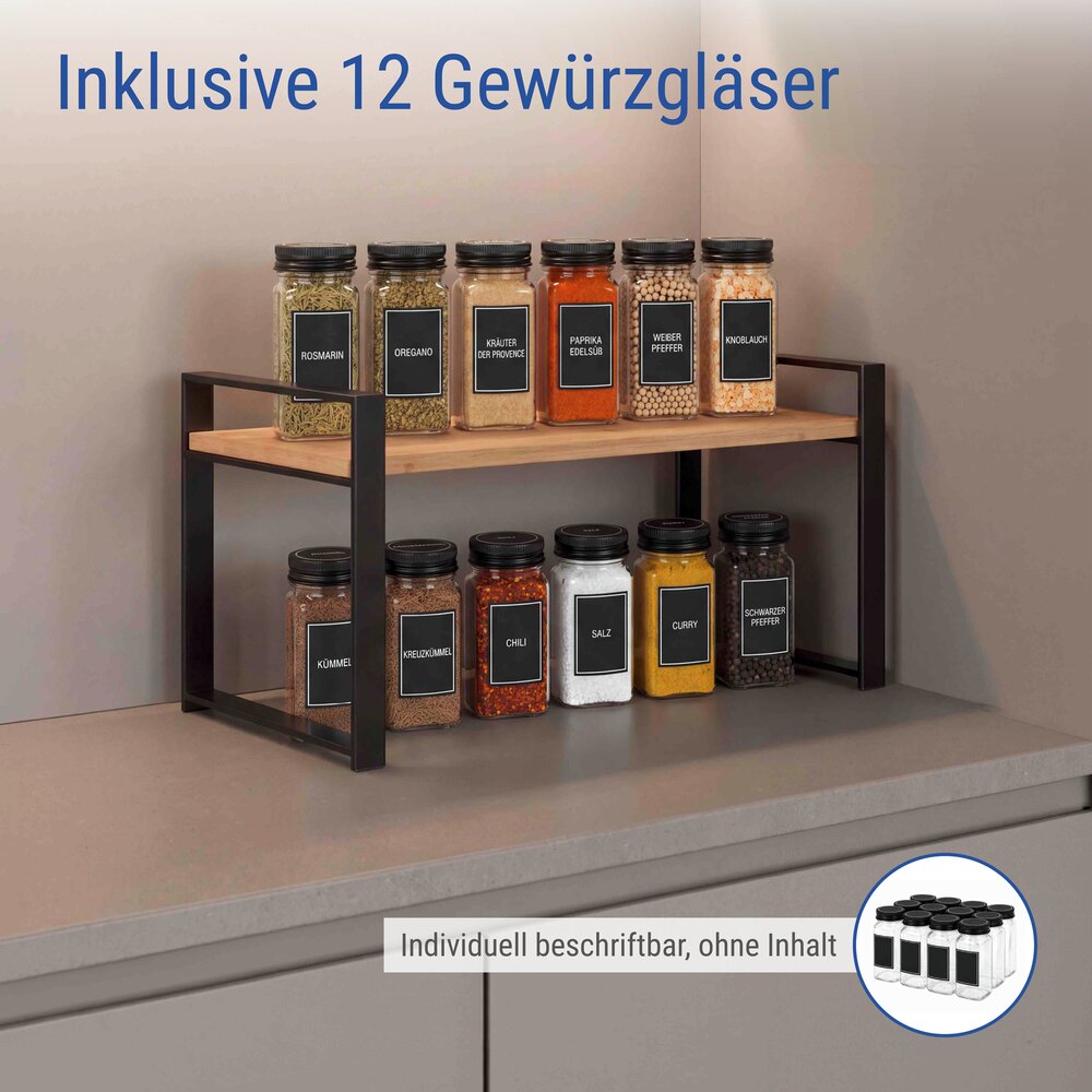 Küchenregal Mod. Lou, mit Gewürzgläsern, 13-tlg.  1 Ablage