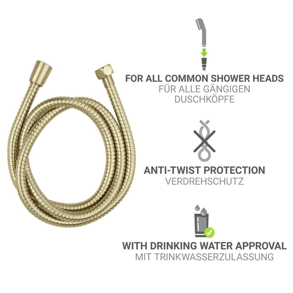 Roestvrijstalen doucheslang Mod. Messing 150 cm Goud