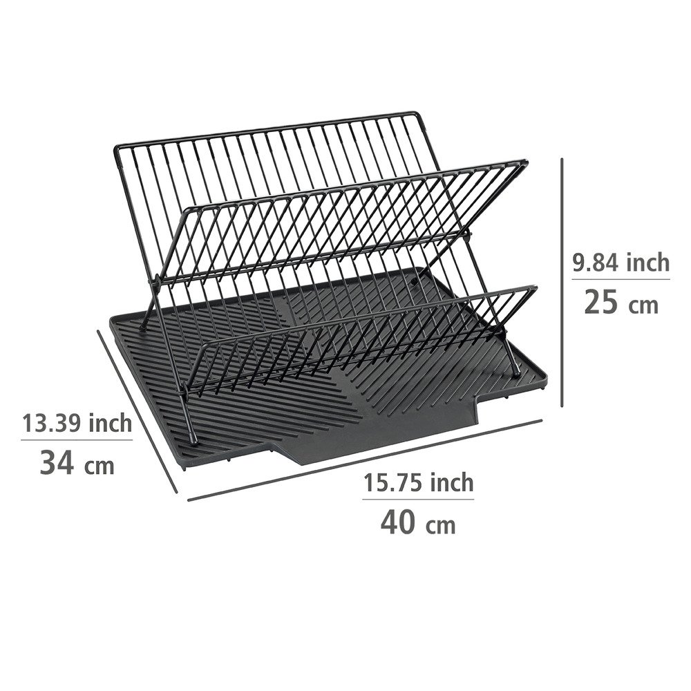 Abtropfmatte Mod. Nelia mit Abtropfgestell Schwarz  Geneigte Fläche für optimalen Wasserablauf