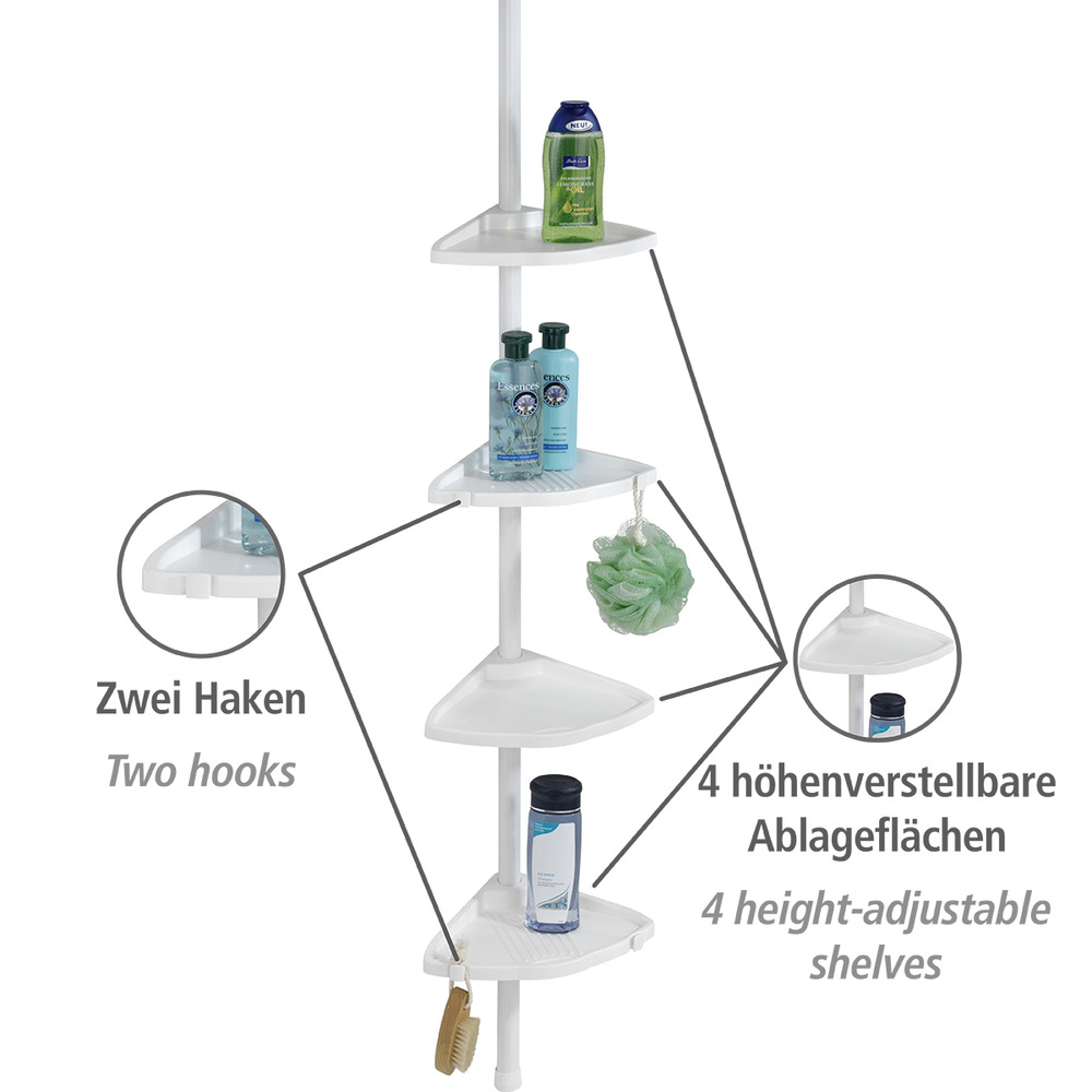 Teleskop Duschecke Compact Weiß  mit 4 Ablagen