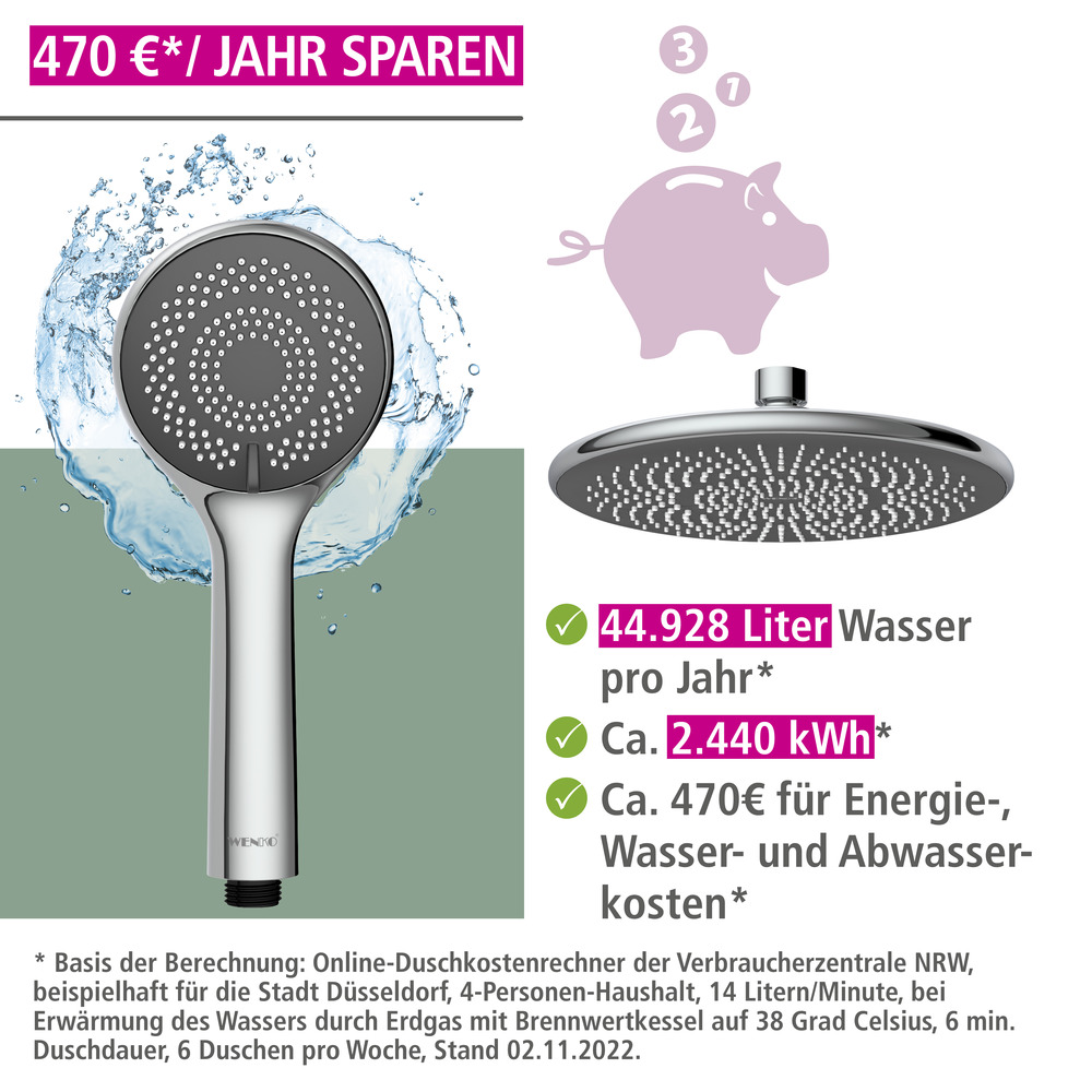 Duschsystem Watersaving Chrom  bis zu 40 % Wasserersparnis