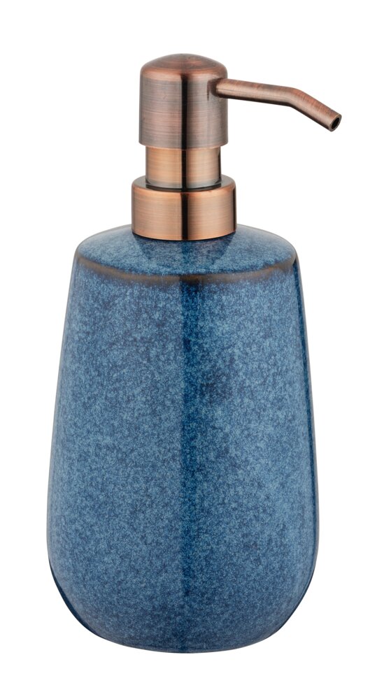 Seifenspender Mod. Sirmione, blau/kupfer, Keramik/Kunststoff, 0.43l, Ø8x17.5cm  mit Kupferakzenten, elegantes Design