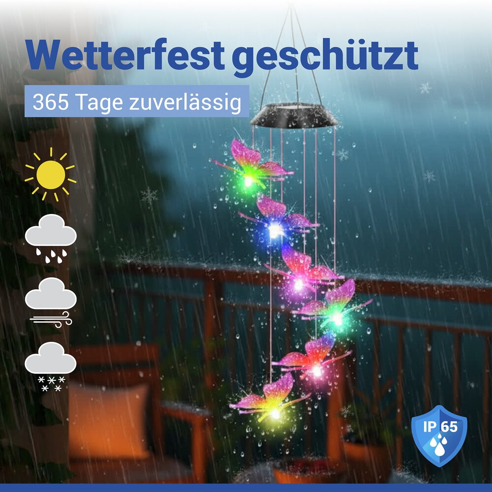 LED Windspiel Mod. Schmetterling Solar, 2er Set  dekorative Gartenbeleuchtung