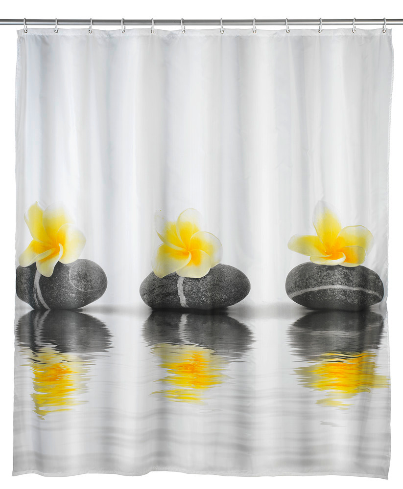 Duschvorhang Mod. Stones with Flower, 180 x 200 cm  waschbar