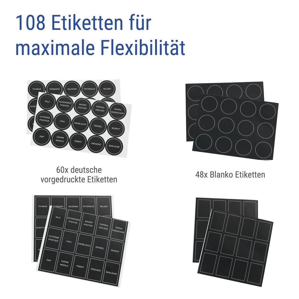 Gewürzgläser, 12er Set  mit Etiketten