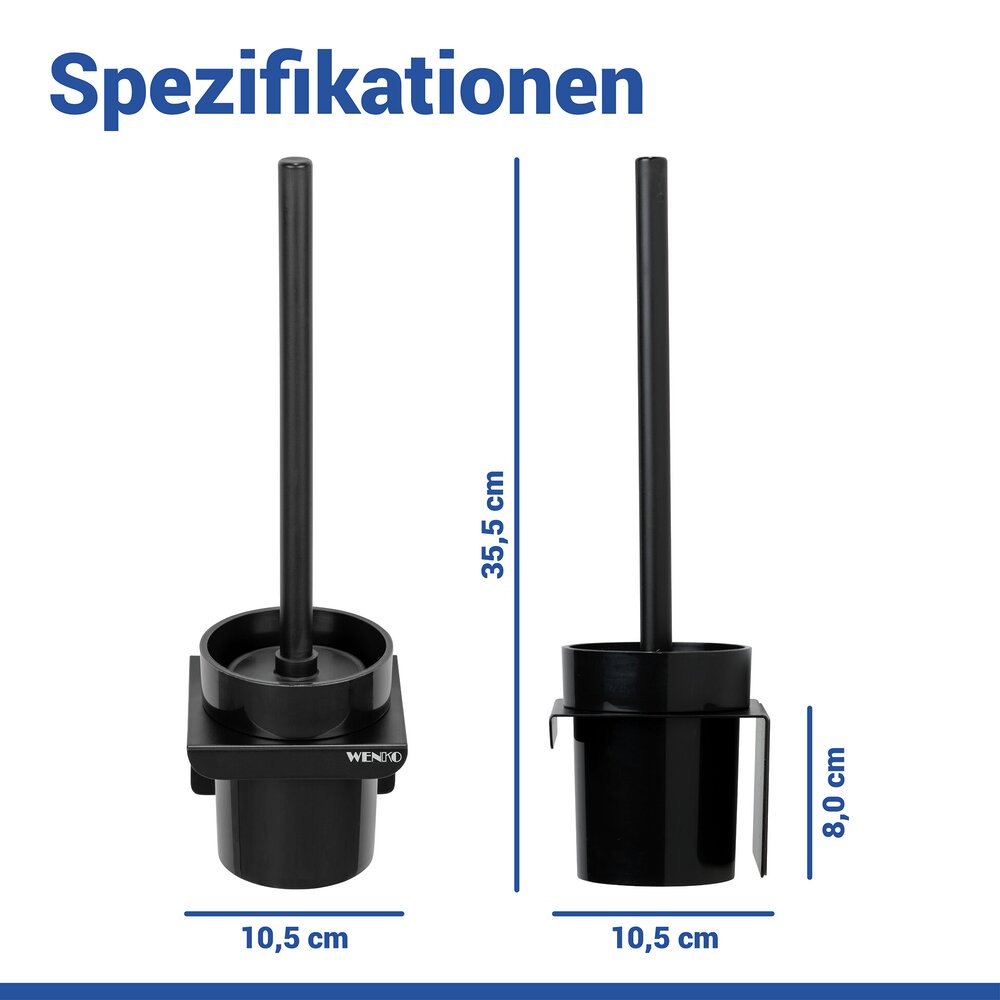 Turbo-Loc® WC-Garnitur Mod. Lizan Schwarz  mit Silikon-Bürstenkopf, Befestigen ohne Bohren