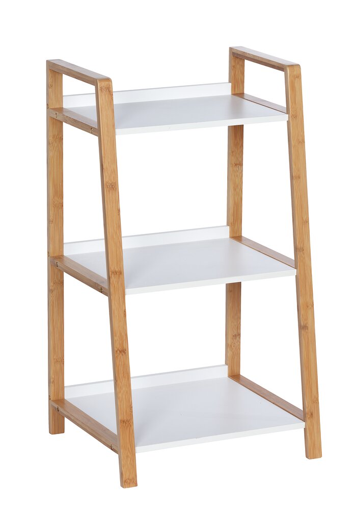 Étagère salle de bain bambou Finja, petit meuble de rangement salle de bain, 3 niveaux, H76 cm  en bambou