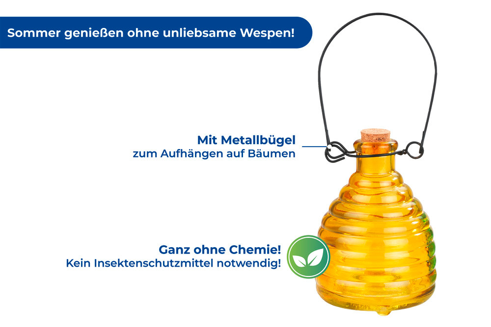 Wespenfalle Glas Grün und Gelb  2-teiliges Set