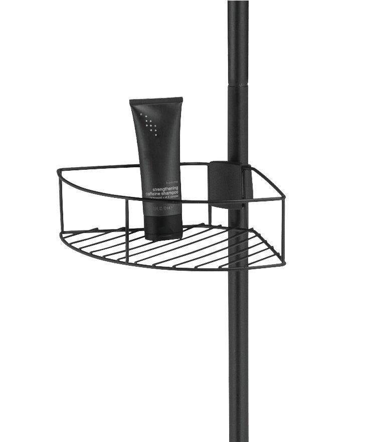 Etagère de salle de bain téléscopique, solution sans perçage, Dolcedo, Acier Noir  Etagere douche téléscopique d'angle