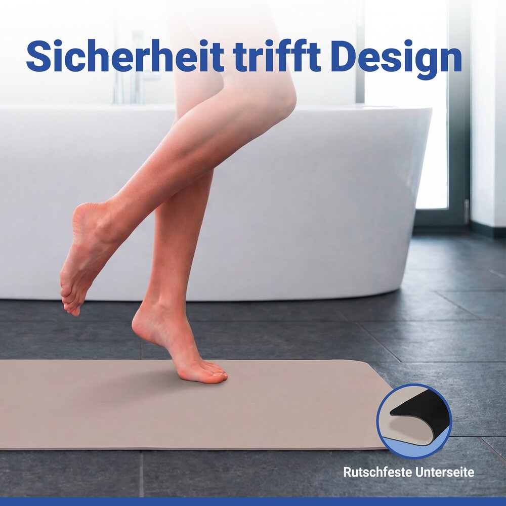 Schnelltrocknende Badematte Ecru, 40 x 60  rutschfest, mit wasserdichter Unterseite