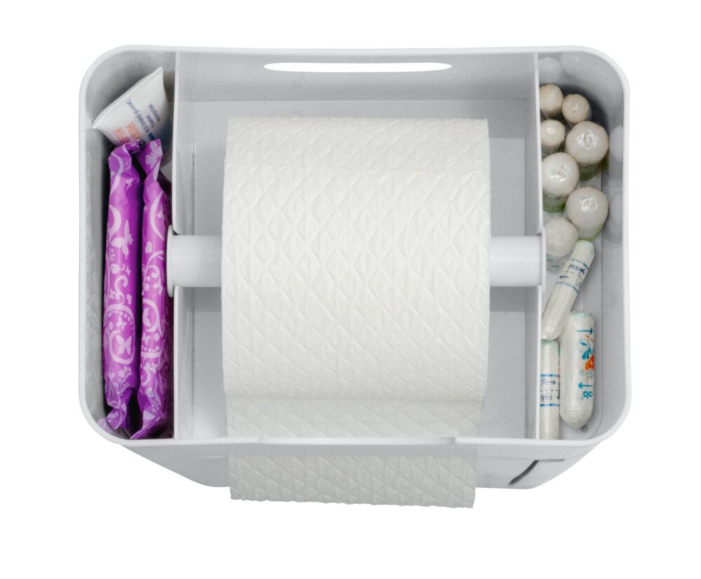 Stand WC-Garnitur Mod. Imon 6 in 1 Weiß matt  integrierter Toilettenpapierhalter, WC-Bürstenhalter, Ersatzrollenhalter, Stauraumfächer und Ablage