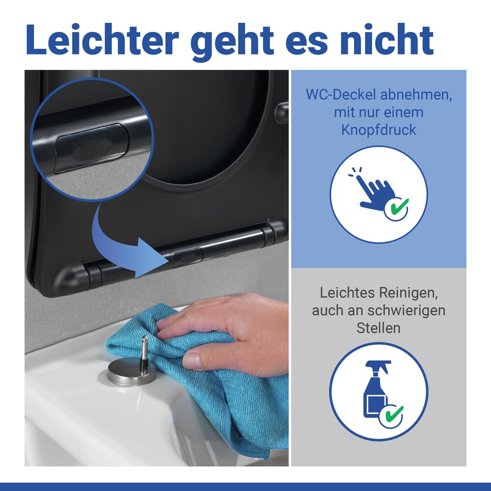 WC Sitz Mod. Galati Schwarz matt  Toilettendeckel in D-Form mit Absenkautomatik