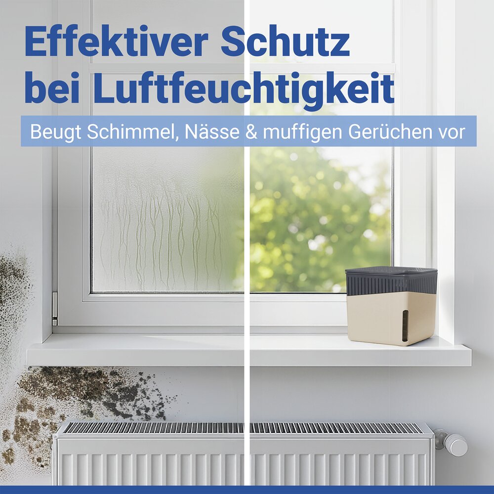 Luftentfeuchter Mod. Cube Beige 500 g mit Nachfüller  für Räume bis ca. 40 m³