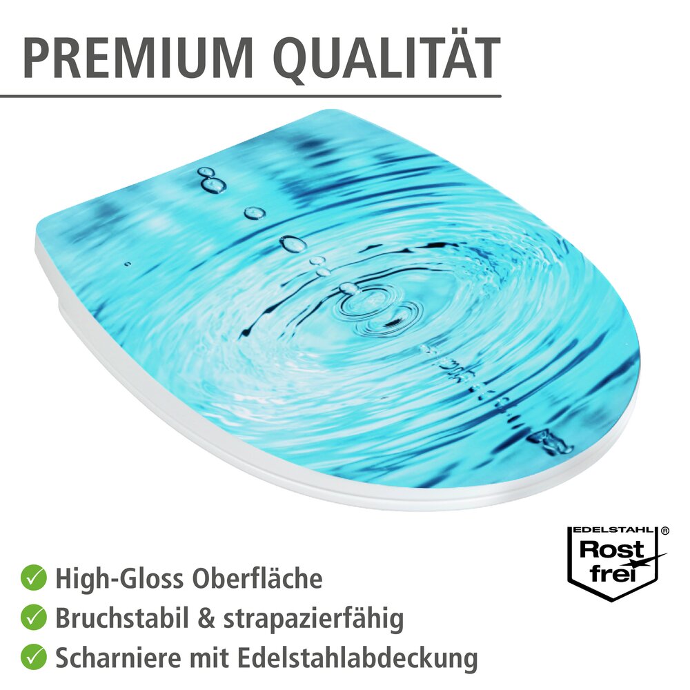 WENKO Abattant WC Original Droplets, abattant WC avec frein de chute, fixation inox Flix-Clip, Duroplast  fermeture douce