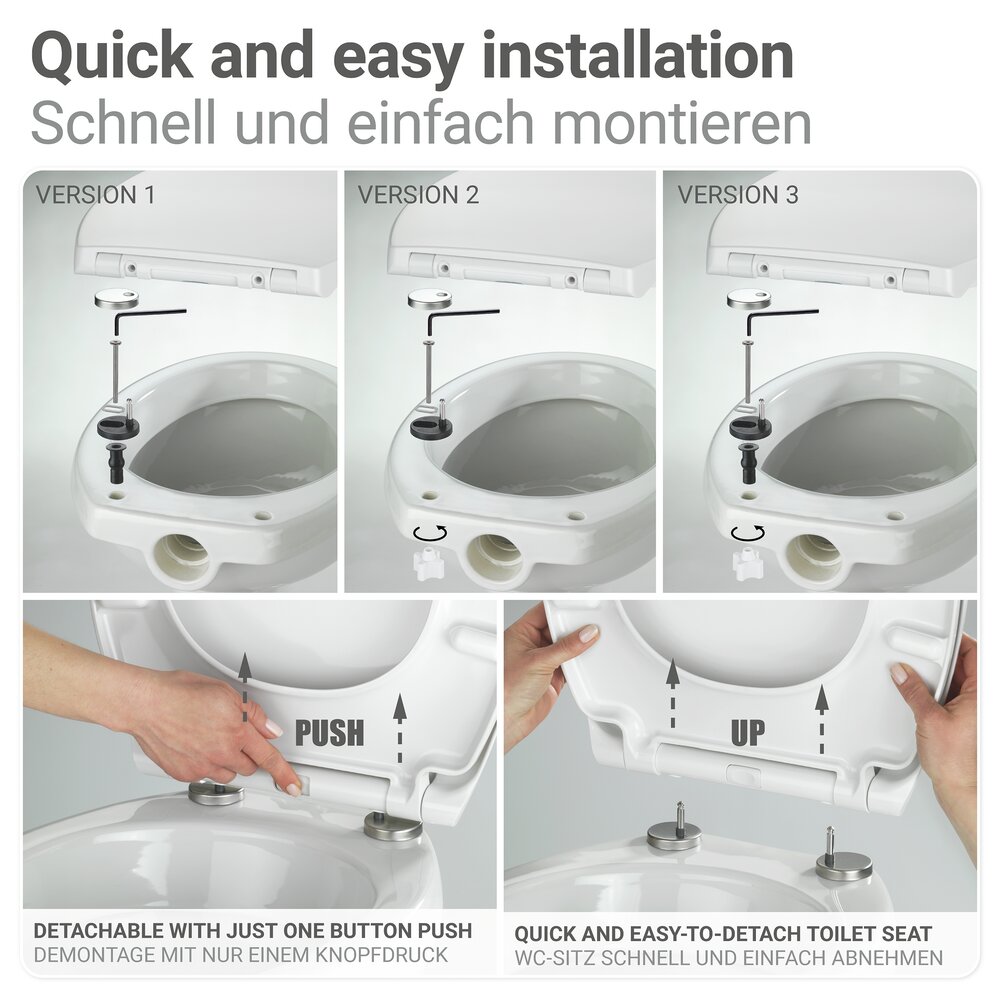 Siège WC Mod. Silvi, multicolore, plastique thermodurci, abaissement auto  fixation inox, surface en relief