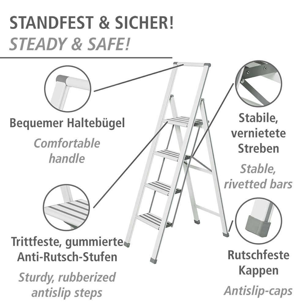 Alu-Design Klapptrittleiter 4-stufig Weiß  Haushaltsleiter