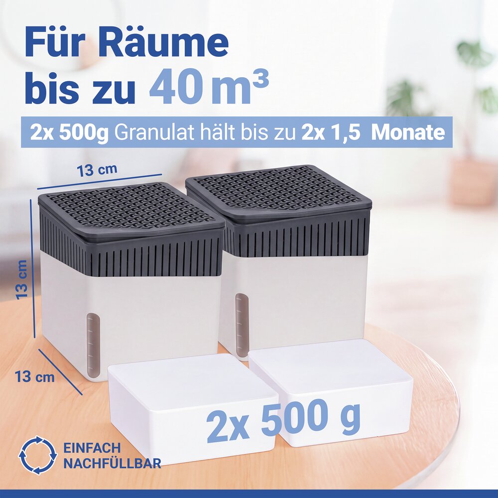 Luchtontvochtiger Mod. Cube Wit 500 g, set van 2