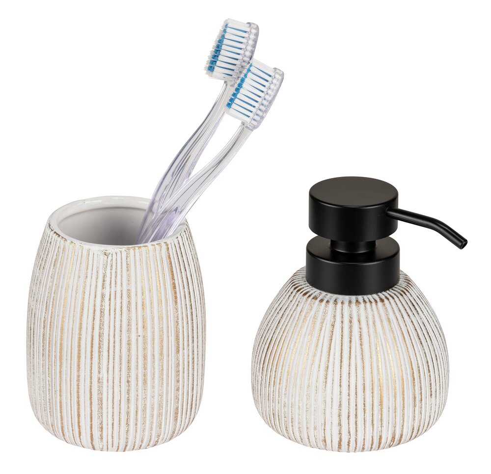 Bad-Accessoire Set Mod. Pascoli, gold, keramik/kunststoff, Ø11,5x13cm  strukturierte Oberfläche, freistehend