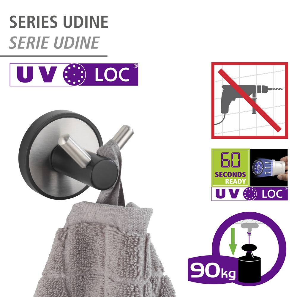 UV-Loc® Wandhaken Duo Mod. Udine  Befestigen ohne Bohren mit innovativem Klebesystem