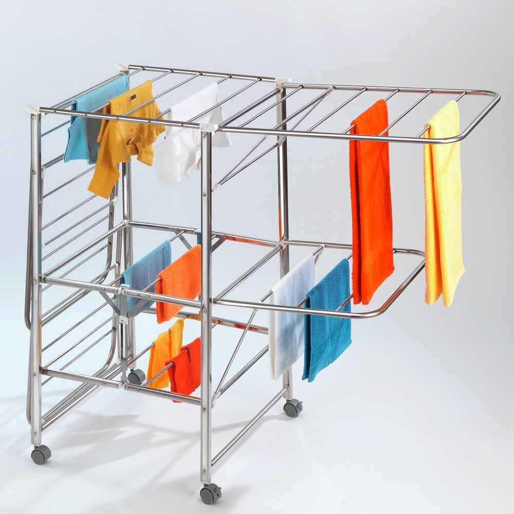 Wäscheständer Edelstahl Mod. Mobil  mobiler Wäscheständer mit Leichtlaufrollen und Feststellbremsen