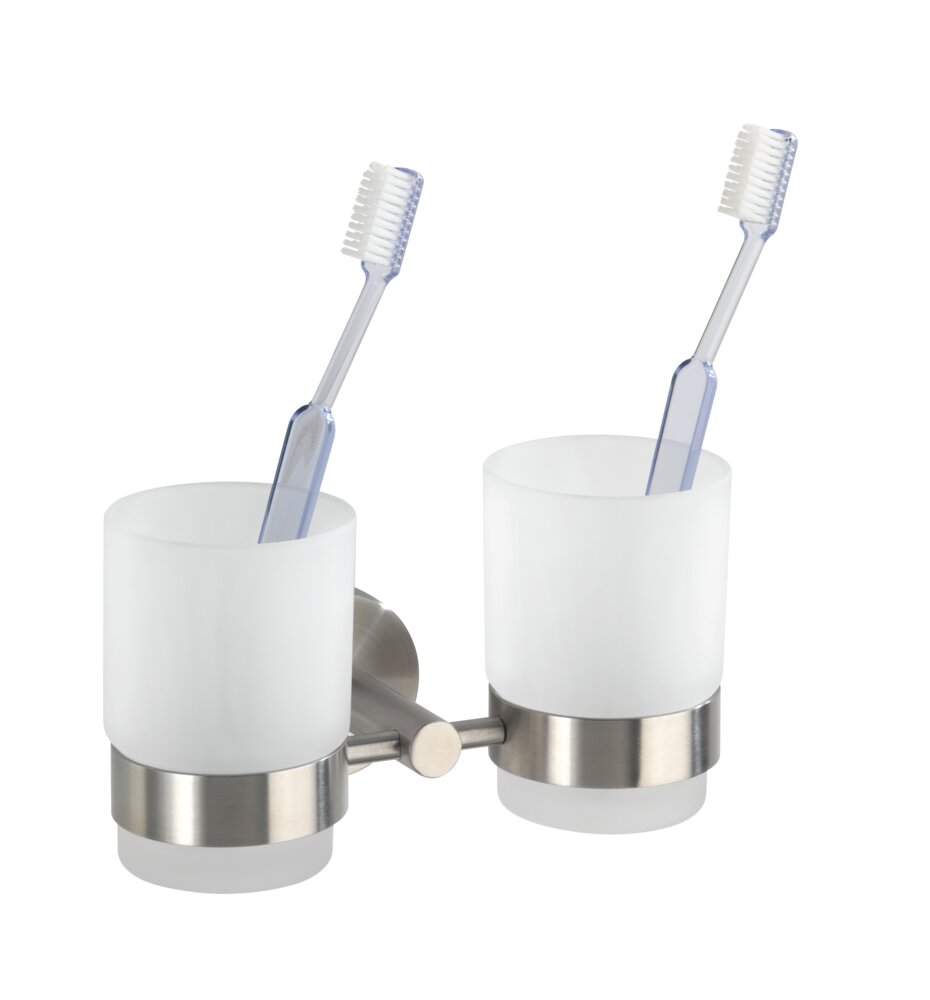 Zahnputzbecher mit Halter Duo Mod. Bosio Edelstahl rostfrei