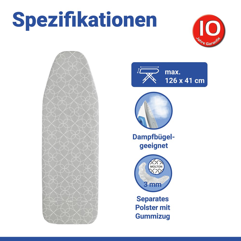 Bügelbrettbezug Mod. Keramik M, Kreise  passend bis 131 x 45 cm, bis zu 70 % Zeitersparnis