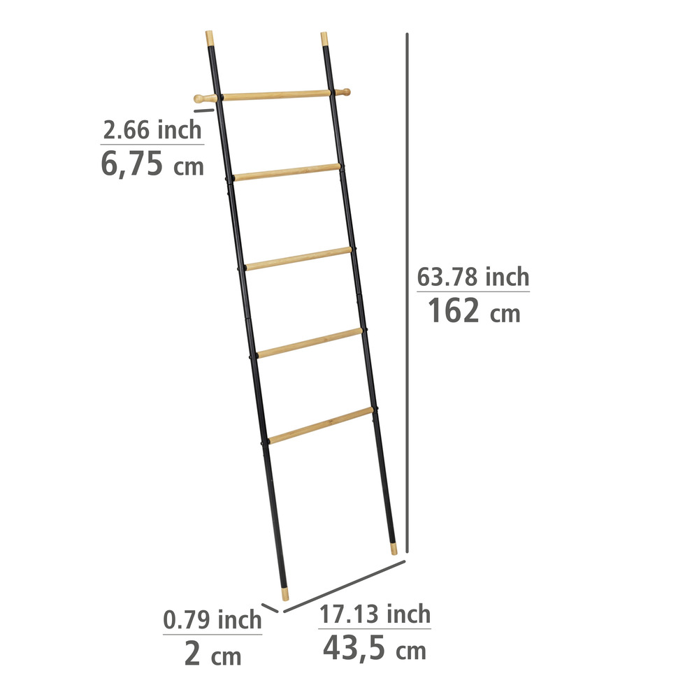 Handtuchleiter mit Haken Mod. Loft  aus Stahlrohr, Sprossen aus FSC®-zertifiziertem Bambus