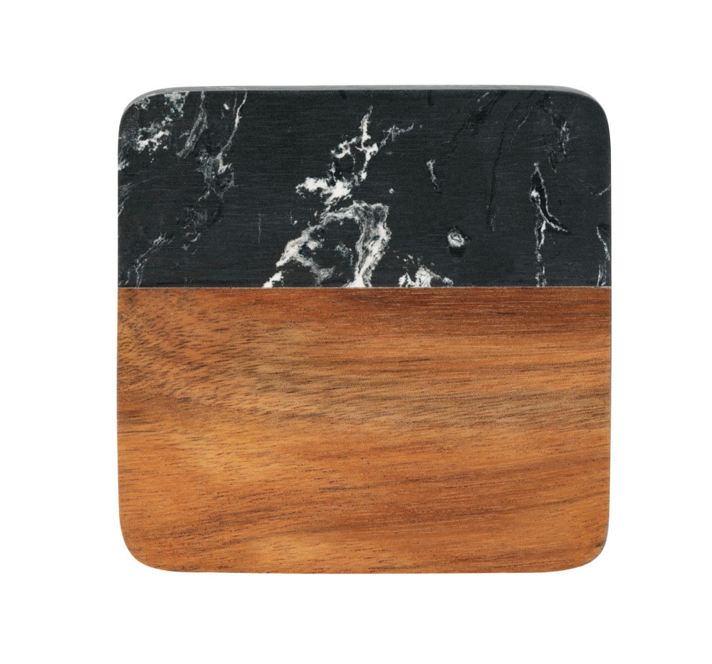 Untersetzer Mod. ATAMI, schwarz/natur, Marmor/Akazienholz, 10x10x1 cm  Inklusive Halterung aus Akazie