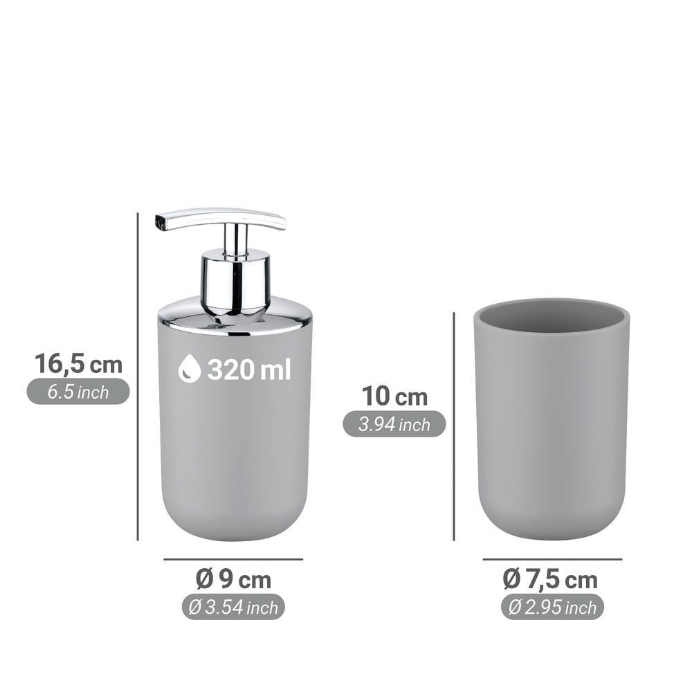 Bad-Accessoire-Set Mod. Brasil Grau 4-teilig  Seifenspender, WC-Garnitur, Zahnputzbecher, Kosmetikeimer