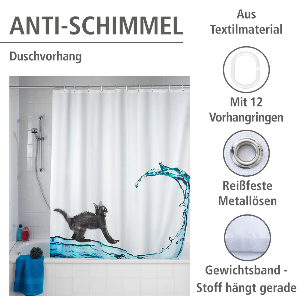 Anti-Schimmel Duschvorhang Cat, 180 x 200 cm  waschbar