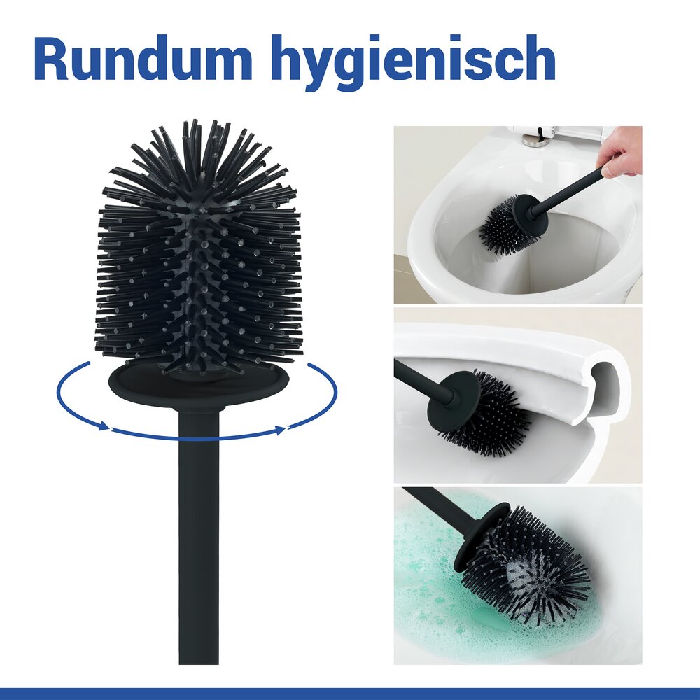 Turbo-Loc® WC-Garnitur Mod. Lizan Schwarz  mit Silikon-Bürstenkopf, Befestigen ohne Bohren