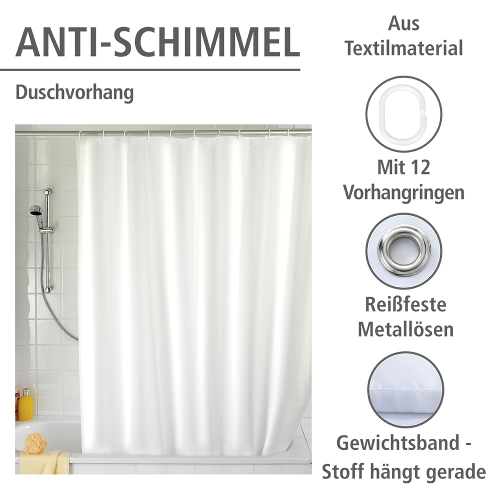 Anti-Schimmel Duschvorhang Uni White, 180 x 200 cm  waschbar